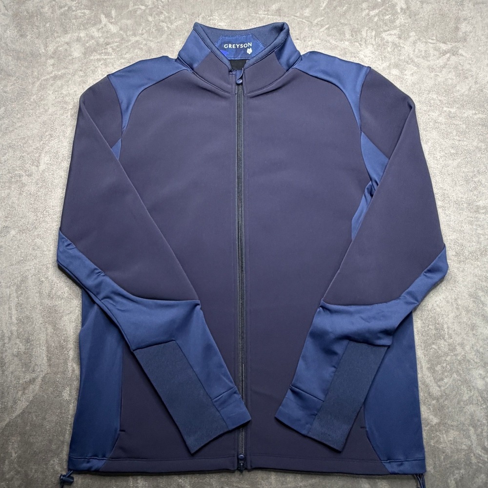 Greyson Sequoia Luxe Hybrid Full Zip Jacket Mens L Blue Performance Stretch Golf
